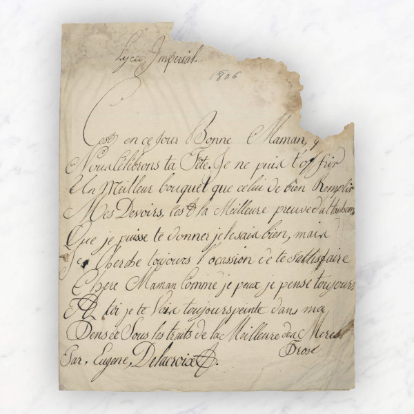 Une lettre manuscrite d'Eugène Delacroix à sa maman
