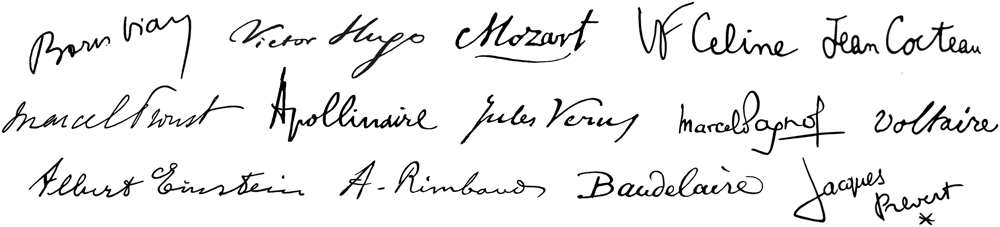 Signatures des auteurs et écrivains